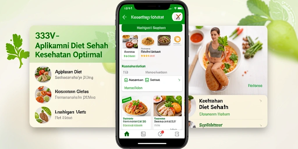 Antarmuka aplikasi 333V yang intuitif dan menarik untuk diet sehat.