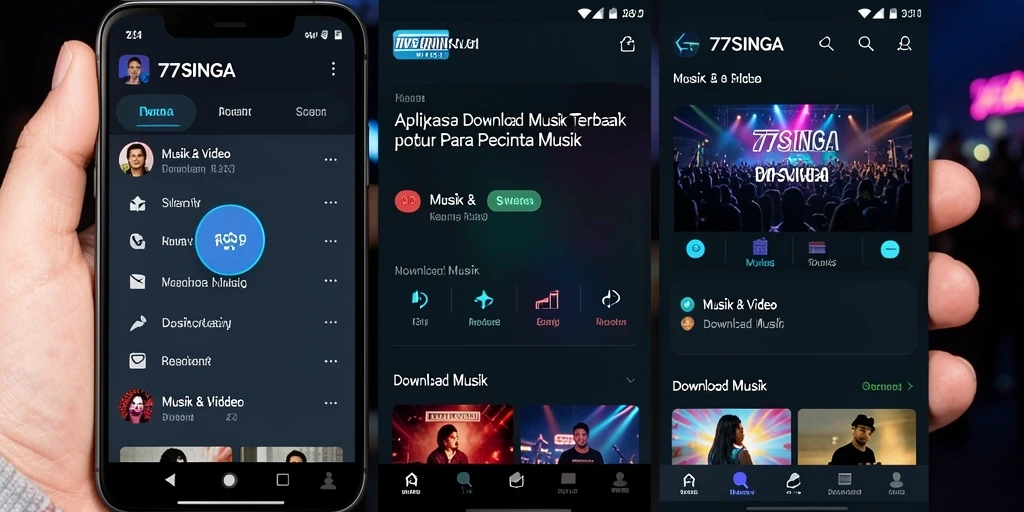 Tampilan antarmuka aplikasi Download Musik 77SINGA yang menarik dan fungsional.