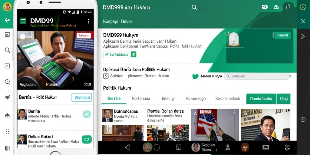 Antarmuka pengguna modern dari aplikasi DMD999 yang fokus pada berita politik dan hukum.